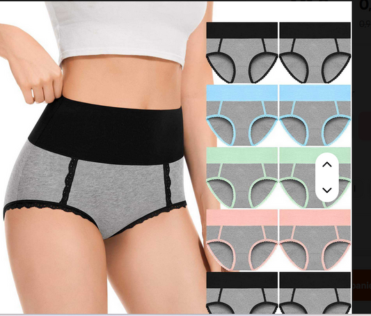 Culotte Taille Haute Femme – Coton Ultra Confort Stretch (Noir & Gris) S à L