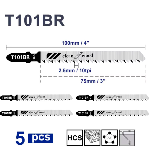 Lot de 5 lames de scie sauteuse T101BR – Coupe bois précise – Tige en T universelle