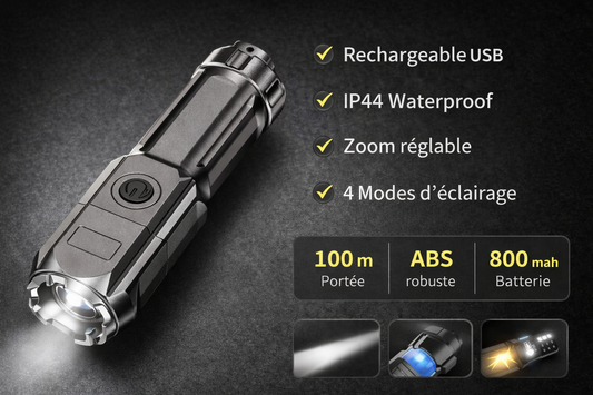 Lampe Torche LED Rechargeable USB – Puissante 100m