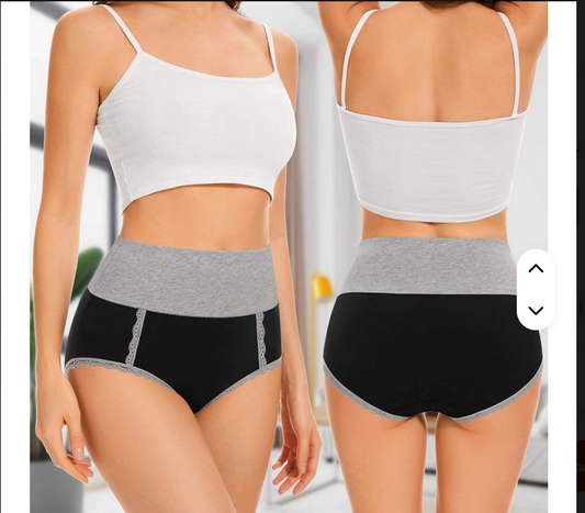 Culotte Taille Haute Femme – Coton Ultra Confort Stretch (Noir & Gris) S à L