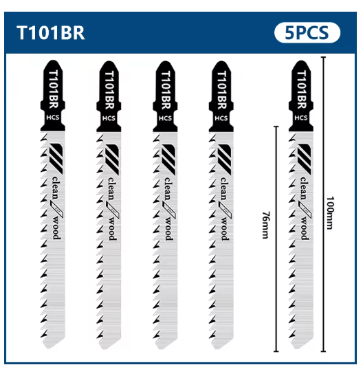 Lot de 5 lames de scie sauteuse T101BR – Coupe bois précise – Tige en T universelle