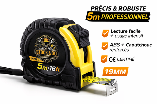 Mètre Ruban 5m Professionnel – Boîtier Antichoc – Mesure Précise – Outil Bricolage & Chantier